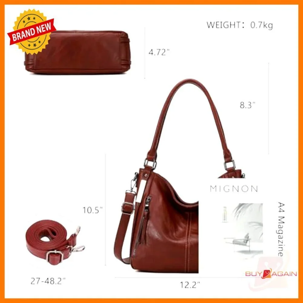 Large PU Leather Hobo Bag Adjustable Strap Multiple Pockets Tote Crossbody